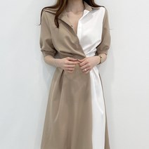 DragonSecret 여성 브이넥 롱원피스 여성기모롱원피스 롱 원피스 데일리 고급촉감 원피스