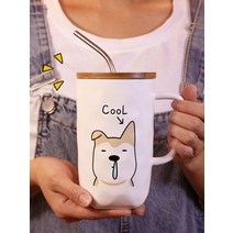 600ml 대용량 머그컵 뚜껑 머그잔 큰컵, J.cool머그+원목뚜껑+도자기뚜껑+빨대+티스