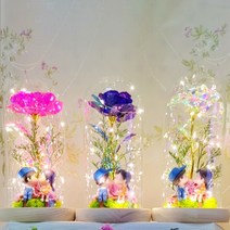 LED 장미 크리스탈 홀로그램 유리돔 카네이션 벤치커플 피규어 인테리어무드등 추석 명절 선물 발렌타인데이 화이트 성년의날 커플 신혼부부 어버이날 스승의날 드라이플라워, 블루