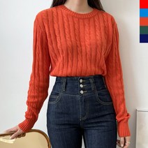 여성 라운드 꽈배기 니트티 5컬러