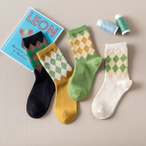 다나와양말 가을 겨울용 여성용 체크 포인트 4색 패션 중목 양말