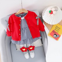 몽실이 체크원피스가디건3pcs 여아 외출복 원피스 가디건 상하세트 상하복