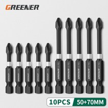 GREENER Impact 강력한 자기 배치 헤드 크로스 고경도 핸드 드릴 비트 스크류 전기 스크루 드라이버 세트 5, 11 50 70mm 10pcs