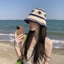 여성버킷햇 여름버킷햇 여성벙거지모자 여성용 니트 버킷 모자 봄/여름 핸드메이드 크로셰 뜨개질 햇빛 차