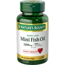 Natures Bounty 미니 피쉬 오일 소프트젤 1290 mg 오메가3 심장 건강 지원 무취 코팅 90정, [01] 90개1팩