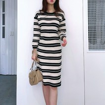세인트이브 6090 슬림해보이는단가라 니트 롱원피스