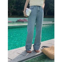 Banhany 엘가 롤업 세미 와이드 연청 데님 팬츠 S~L