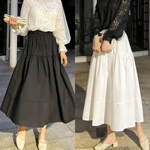 [엘샾] 봄가을 바스락 밴딩 플레어 롱스커트