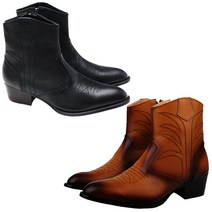 마리오탈라리코 블랙라벨 천연소가죽 워싱웨스턴 지퍼부츠 5cm굽 남성키높이부츠 소가죽수제화