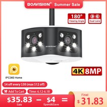 휴대용 와이파이 에그 포켓와이파이 BOAVISION 야외 초광각 파노라마 듀얼 렌즈 고정 IP 카메라 AI 인간 감지 보안 캠 4K 8MP 6MP 180 °, 26.8MP WIFI Add 64G TF - 미국 플러