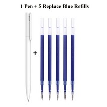 원래 Xiaomi 펜 쓰기 부드러운 빛 Mijia 프레스 코어 교체 리필 블루 레드 블랙 0.5mm 비즈니스 롤러 볼펜, 1pen 5blue refills
