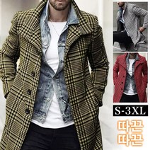 남성울코트 남자 코튼 자켓 남성 체크 체스트 코트 코트 자켓 오버핏 캐주얼 반코트 S-3XL
