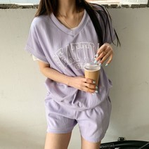 국산 여자 편안한 데일리 레터링 조끼 밴딩 숏팬츠 세트 4color