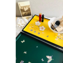 메이시스 노랑 천연 옻칠 자개트레이 홈카페 디저트 트레이 자개쟁반 크로플 접시, 노랑(B급-실금), 1개, 옐로우