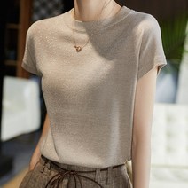 여성 글리터 펄 라운드 여름 반팔 니트