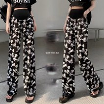 리얼 샷 임산부 여름 새로운 얼음 실크 넓은 바지 패션 인쇄 강아지 스트레이트 바지 바지