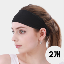파르떼 2P 스포츠 헤어밴드 머리띠 헬스 요가 필라테스 운동 땀흘림 방지, 블랙