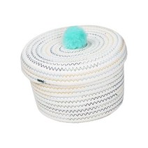 손으로 짠 밧줄 바구니 가정용 보관 바구니 옷 장난감 메이크업 책 수건 침실 홈에 대한 장식 라운드, 20x11cm, 면실, 하얀색