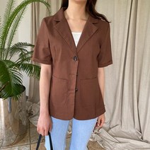 오슈 여성 가을 대학생 20대 우아한 고급 편하 린넨 반팔 자켓