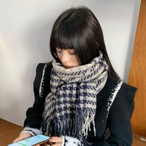 루즈루나 로라 체크 롱 머플러 수술 여성 남녀 공용 목도리