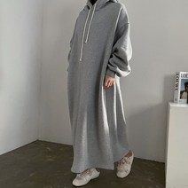 [비비애르] 오버핏 기모 후드 맥시 롱 원피스 박시핏 88까지