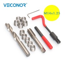 나사산 수리 도구 세트 스테인레스 스틸 와이어 헬리컬 코일 인서트 콤비네이션 차고 키트 M14x1.25mm 15 개, 한개옵션0