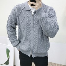 남자 케이블 꽈배기 카라 니트 집업