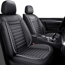 ANKIV 범용 핏 방수 통기성 나파 가죽 자동차 자동차 시트 커버 세트 쿠션 프로텍터 세단 SUV용, Black White
