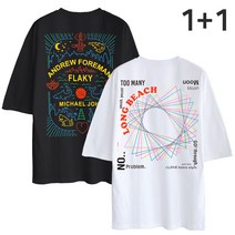 문컬렉션 반값특가 1+1 5부 오버핏 반팔티 플래키+트라이앵글 SET 남녀공용 남자 그랙픽 티셔츠