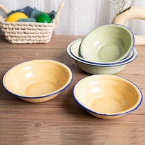 두꺼운 빈티지 롤업 법랑대야 구식 법랑 밥그릇 국대야, 1개, Yellow_16 cm