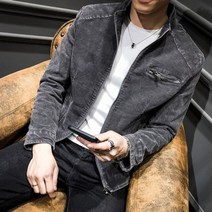 [해외] 오토바이 바이크 바이커 패션 2021 트렌드 Demin 자켓 슬림 피트 남성 의류 지퍼 업 오픈 스티치 턴 다운 칼라 아우터 남성 스키니 데님 자켓
