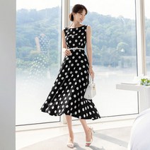 시크라인 핀 도트 플레어 원피스 CLMB-O-43
