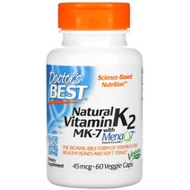 Doctors Best 내추럴 비타민 K2 MK-7 위드 메나Q7 45 mcg 60 베지캡슐, 1개, 60개