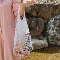 코튼 메쉬 토트 장바구니 에코백 시 해변가방 쇼핑백 보조가방