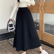 러블루 A라인 밴딩 니트 롱 스커트 주름 치마