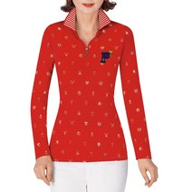 송이콜렉션 SO-17 레드 무늬 배색 집업 카라 티셔츠 명품 데일리 봄 여성 골프 웨어 빅사이즈