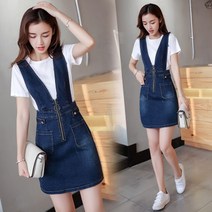이우미 여성 귀여운 데님 멜빵 미니원피스 캐주얼 여친룩 캠퍼스룩RJ201