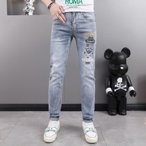 남자 봄과 여름 새로운 고급 한국어 수놓은 스트레치 슬림 피트 레저 핸섬 청바지