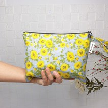 민서 데일리 고급 수제 린넨 다용도 손가방 파우치 썬플라워
