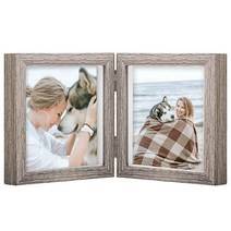 정품 액자프레임 AEVETE 더블 픽처 프레임 4x6 접이식 수직 디스플레이 실제 유리 전면, Brownish Gray, 5x5