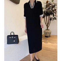 오르네트 여성 카라넥 반팔 롱 니트원피스