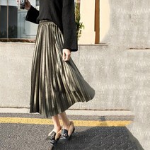 [Myshe]메탈 플리츠 스커트 세미스커트 여성 봄 가을 데일리 패션 HHSIXcad01f