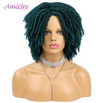 머리땋는기계 헤어소품 머리땋기 아프로 컬리 드레드락 가발 숏 트위스트 합성 브레이드 옴브레 인조 흑인, 03 1BGreen_01 6inches