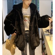 여성 캐주얼 후드 집업 밍크퍼 자켓 데일리 박시핏 페이크 밍크퍼 후드 점퍼 봄 가을 2컬러