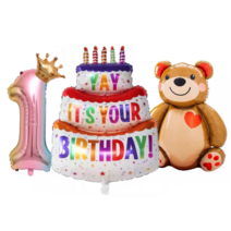 파파 파티 곰돌이 풍선 생일 파티 숫자 풍선 세트, 1세트, 케잌세트 1