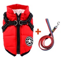 보스톤테리어패딩 하네스 아메리칸불리 불독 겨울 아우터, 레드+1.2m 끈