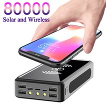 qi 태양열 무선 80000mah 야외 휴대용 전원 은행 스마트폰 외부 배터리 고속 충전기 xiaomi mi11 samsung iphone13