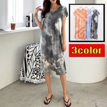 오브치치 루즈핏 냉감원단 물나염 브이넥 원피스 롱원피스 여름 반팔원피스 브이넥 민소매 나시원피스