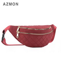 AZMON 레트로 마름모자수 여성 힙색가방 0.11kg 초경량 용량2.5L, 레드