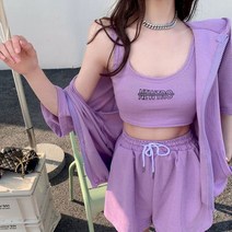 여자 후드 티 반팔 레저 스포츠 슈트 가디건 하이웨이스트 조끼 와이드 레그 팬츠 러닝 3